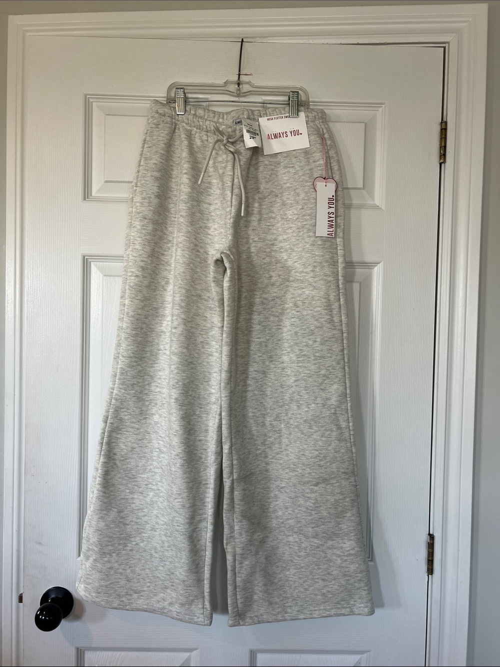 Always Gray Wide-Leg Knit Sweatpants with Drawstring Waist